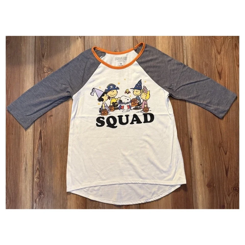 Peanuts Halloween‎ Squad T-Shirt Medium Raglan 3/4 Sleeve Top